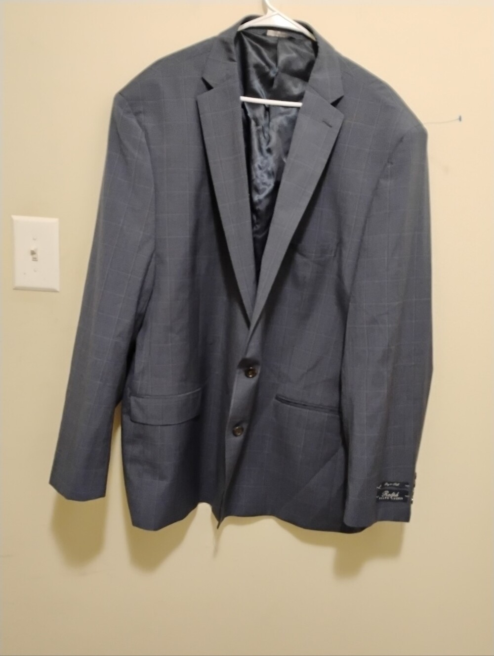 🆕 Ralph Lauren Mens Navy Wool Blend Windowpane Big & Tall Blazer Size 56 L
